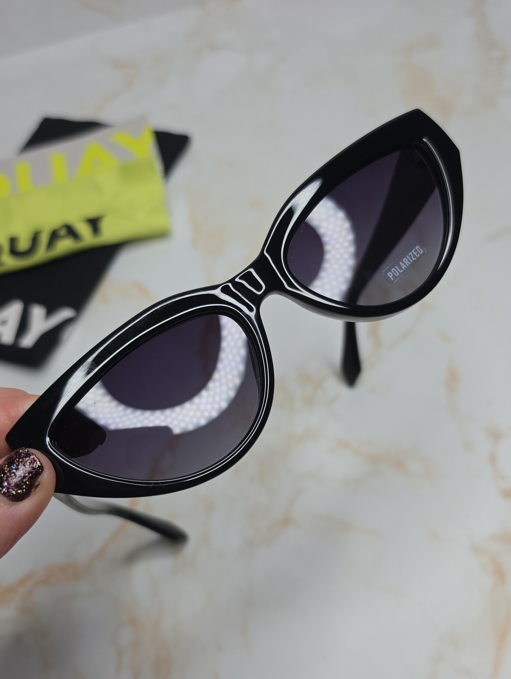 QUAY "NARROW DOWN" Black Cat Eye Frame / Smoke Polarized Lenses Sunglasses - Picture 9 of 11